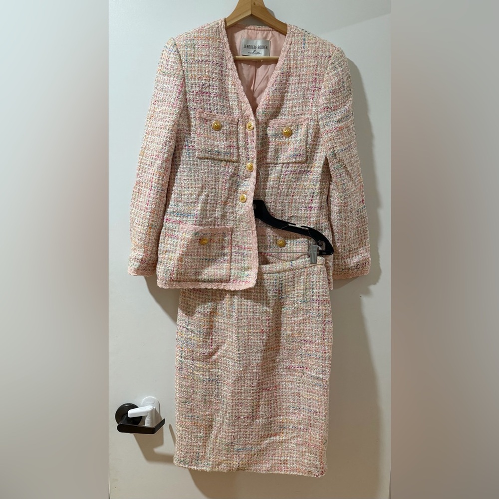 Jeannene Booher Vintage Pink Tweed Boucle Suit Set